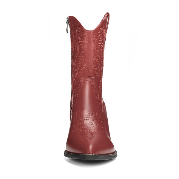 Western Chunky Heel Cowboy Ankle Boots - RED - 4